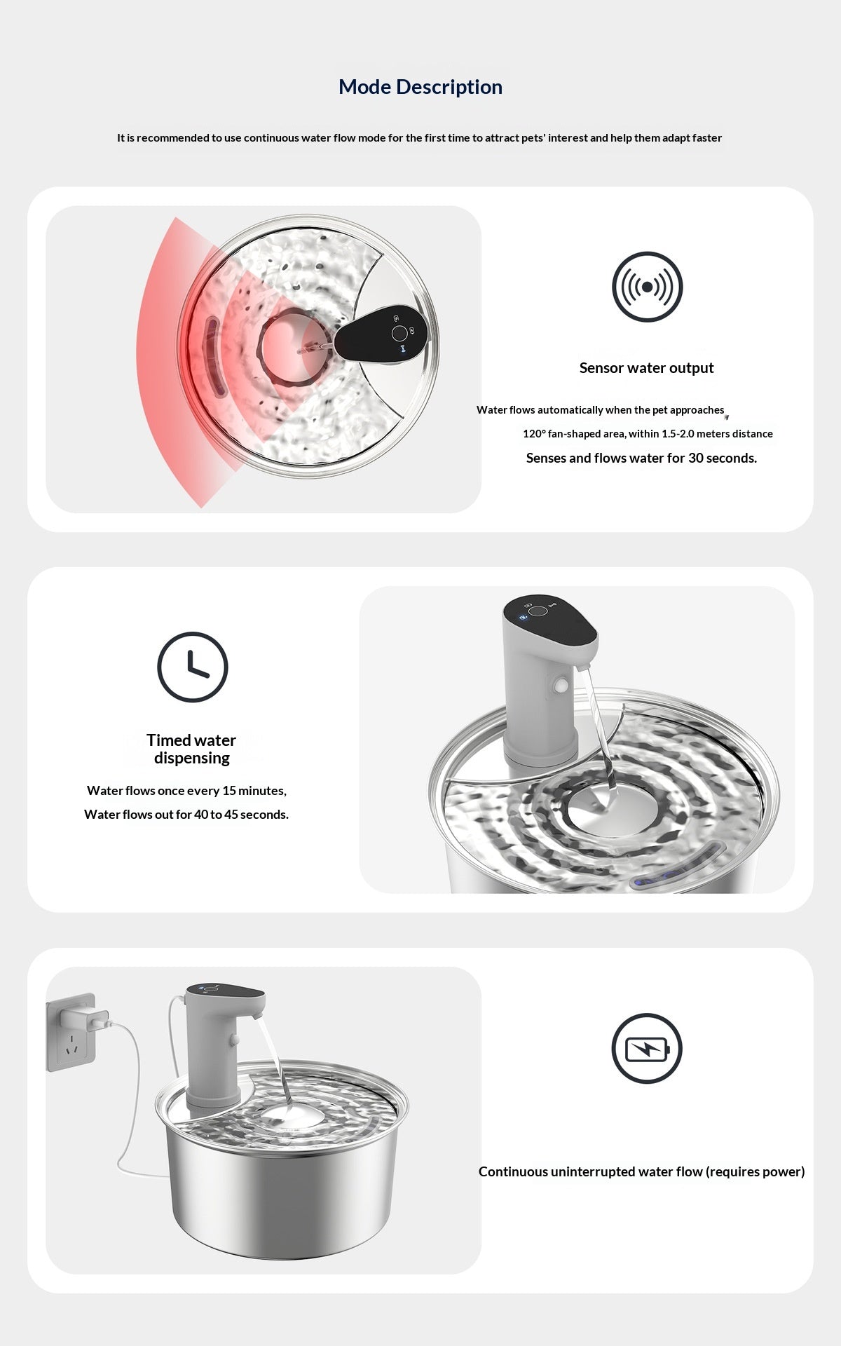 Wireless Stainless Steel Cat Water Fountain -|108 Oz/ 3.2 L| Cordless Automatic Pet Drinking Fountain No Plug|  Automatic Dog Watering Dispenser Bowl