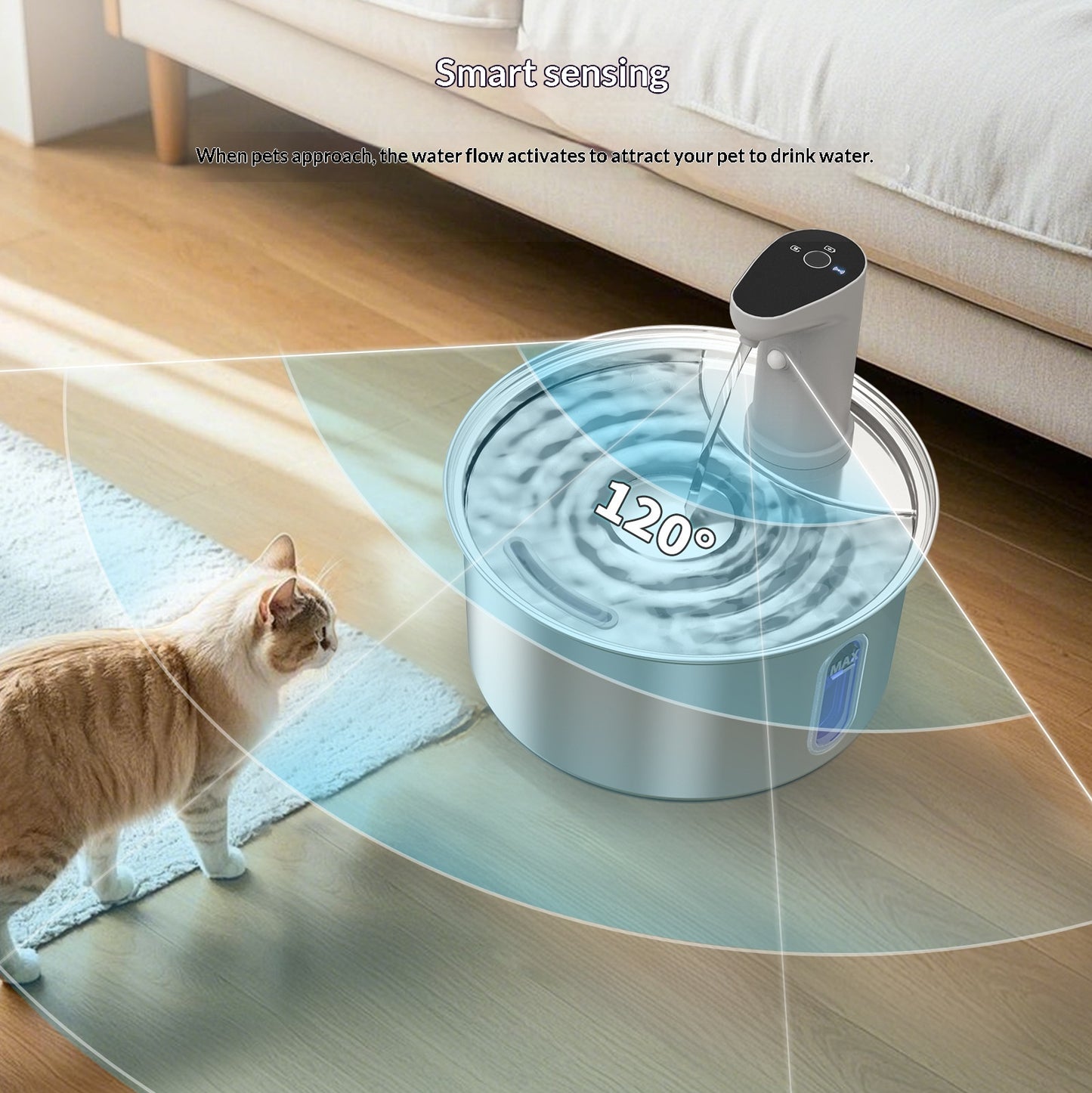 Wireless Stainless Steel Cat Water Fountain -|108 Oz/ 3.2 L| Cordless Automatic Pet Drinking Fountain No Plug|  Automatic Dog Watering Dispenser Bowl