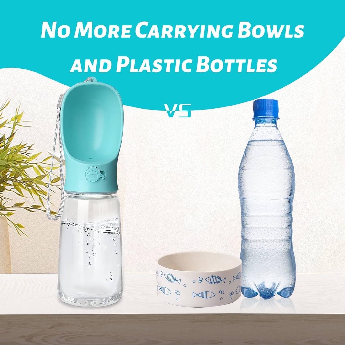 Portable Pet Water Bottle with Built-in Bowl – 12 oz & 19 oz Outdoor Dog & Cat Water Dispenser"