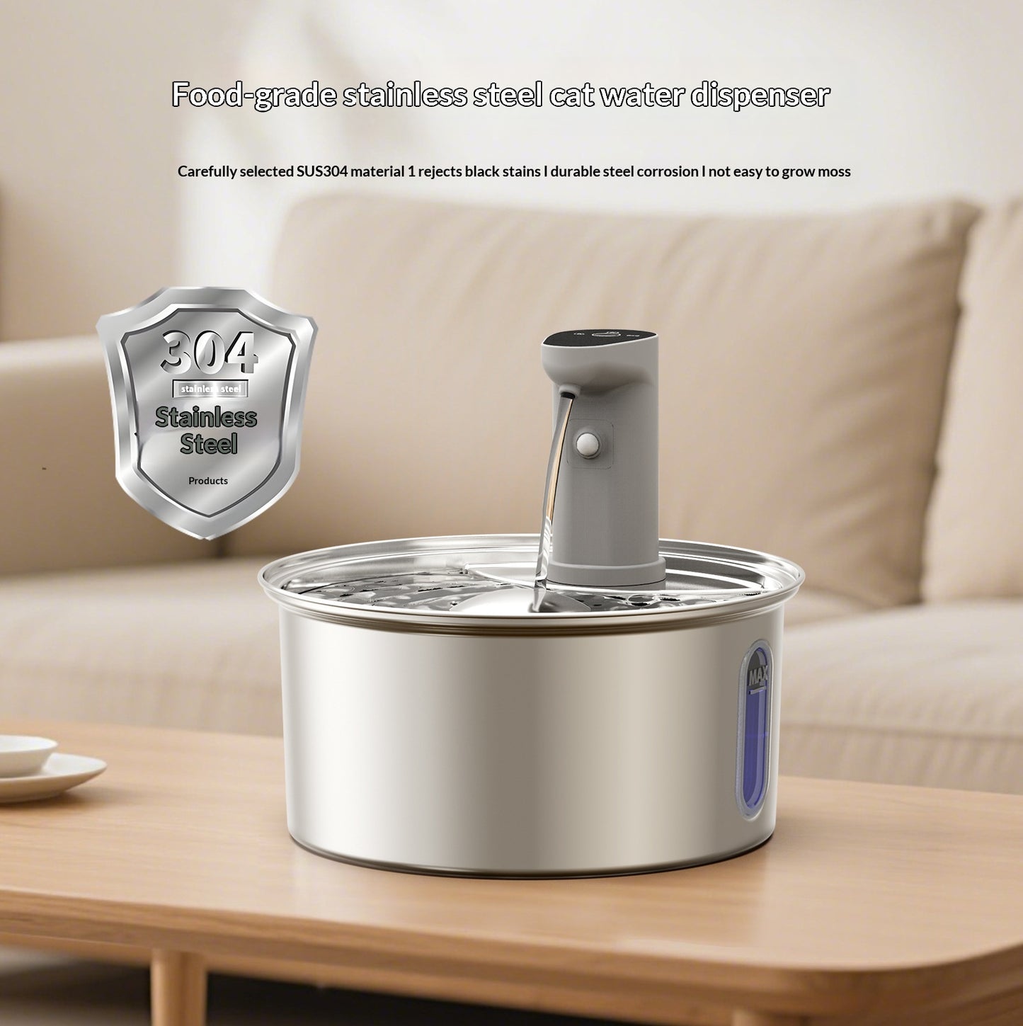 Wireless Stainless Steel Cat Water Fountain -|108 Oz/ 3.2 L| Cordless Automatic Pet Drinking Fountain No Plug|  Automatic Dog Watering Dispenser Bowl