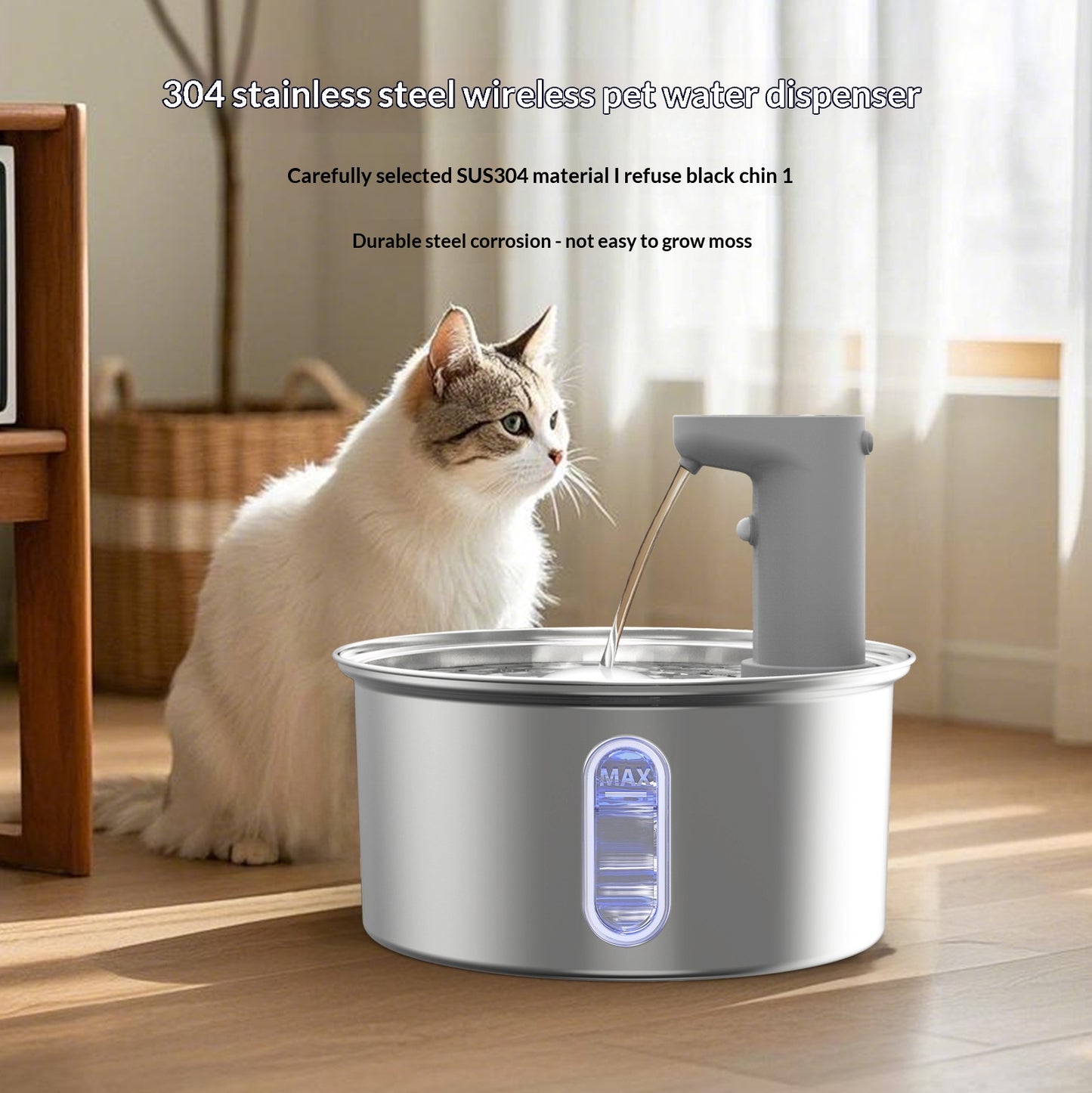 Wireless Stainless Steel Cat Water Fountain -|108 Oz/ 3.2 L| Cordless Automatic Pet Drinking Fountain No Plug|  Automatic Dog Watering Dispenser Bowl