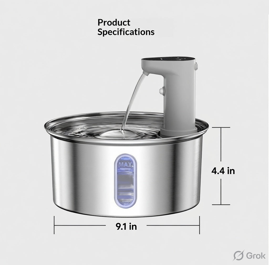 Wireless Stainless Steel Cat Water Fountain -|108 Oz/ 3.2 L| Cordless Automatic Pet Drinking Fountain No Plug|  Automatic Dog Watering Dispenser Bowl